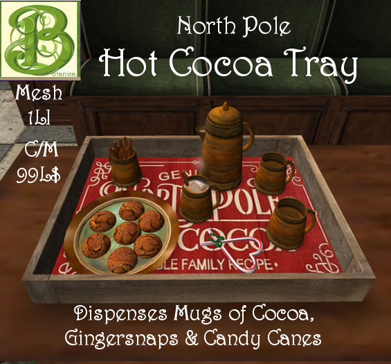 Copper Cocoa Pot & Mugs on North Pole Tray, 1LI