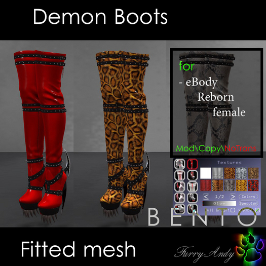 Second Life Marketplace - DEMO - Furry Andy - Demon Boots for eBody Reborn
