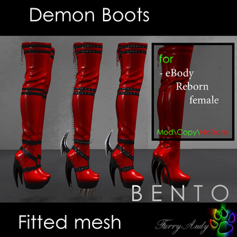 Second Life Marketplace - DEMO - Furry Andy - Demon Boots for eBody Reborn