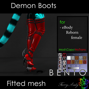 Second Life Marketplace - DEMO - Furry Andy - Demon Boots for eBody Reborn