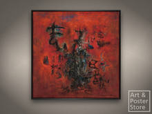 RED BLUE & BLACK | Abstract Expressionist Painting | Mesh Wall Canvas Panel
