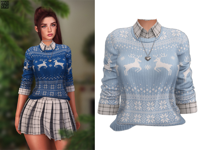 Mossu - Charlie Sweater - Festive Light Blue