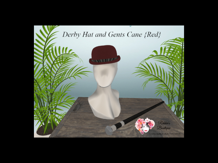 [RB] Derby Hat and Gents Cane [Red}