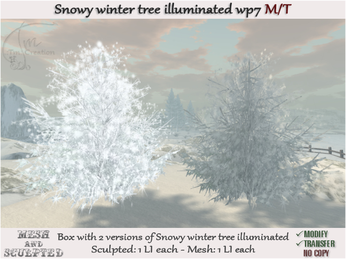  wp7 Winter Tree Snowy illuminated sculpted mesh MOD/TRANSF