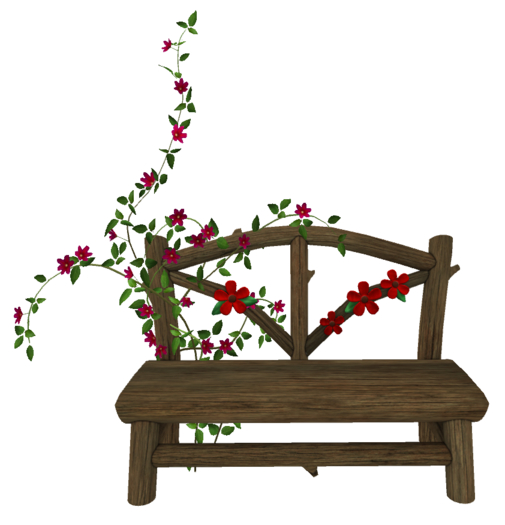 Garden Bench with Flower Adornment - Brown Wood with Red Flowers Sit Animations (Copy/Mod)