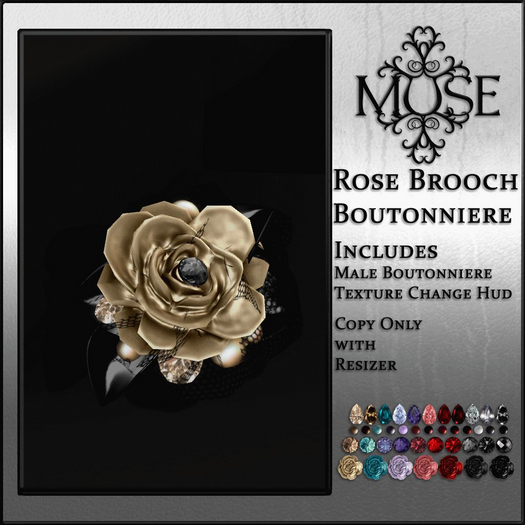 [MUSE] Rose Brooch Boutonniere - Black V2 pkg hud