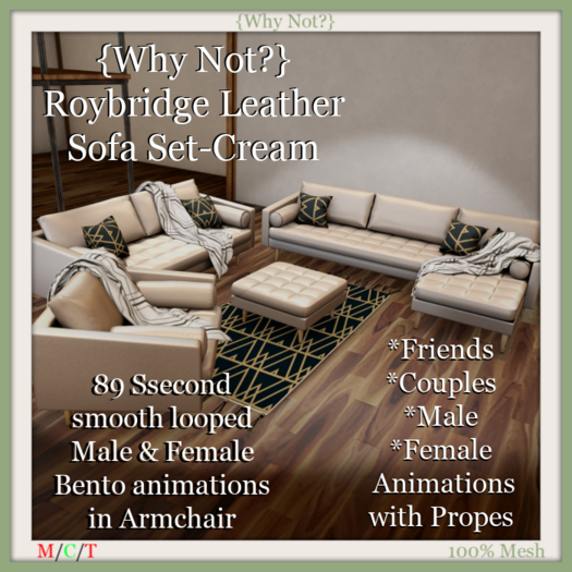 {Why Not?} Roybridge Leather Sofa Set-Cream-Boxed
