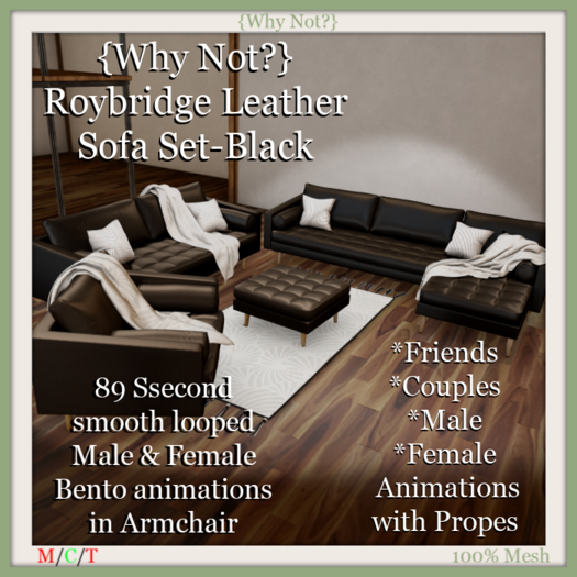 {Why Not?} Roybridge Leather Sofa Set-Black-Boxed