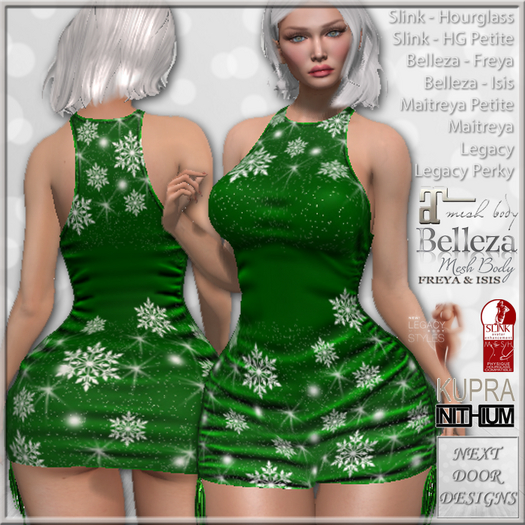 Christmas Green: Belleza Freya, Isis, Maitreya, Legacy, Inithium Kupra, Slink Hourglass, Standard