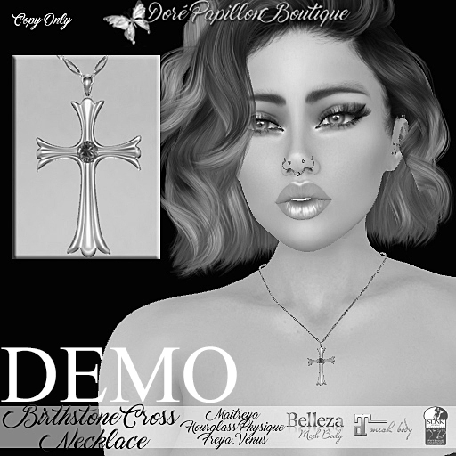 DPB Birthstone Cross Necklace (G) - DEMO *Maitreya, Hourglass, Physique, Freya & Isis* 