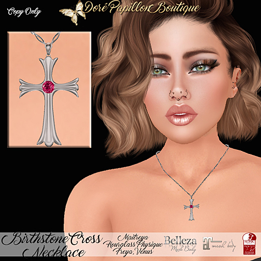 DPB Birthstone Cross Necklace (S) - January Garnet * Maitreya, Hourglass, Physique, Freya & Isis* 