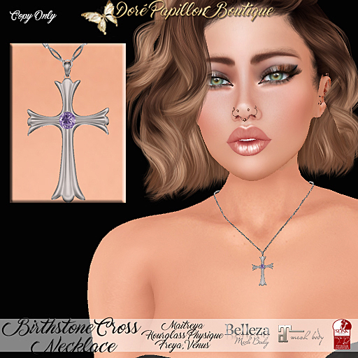 DPB Birthstone Cross Necklace (S) - June Alexandrite * Maitreya, Hourglass, Physique, Freya & Isis* 
