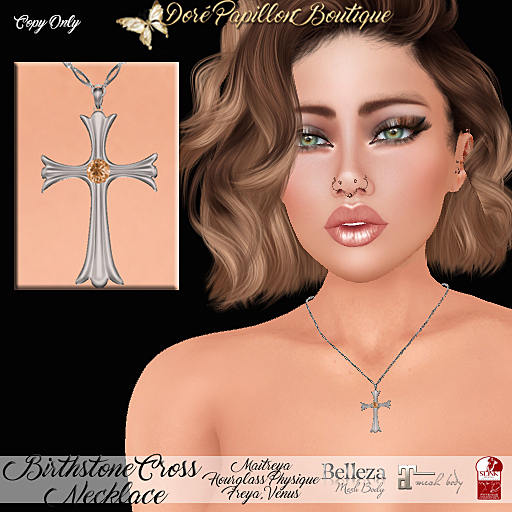 DPB Birthstone Cross Necklace (S) - November Topaz * Maitreya, Hourglass, Physique, Freya & Isis* 
