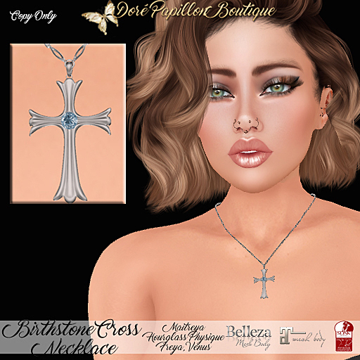 DPB Birthstone Cross Necklace (S) - December Zicron  * Maitreya, Hourglass, Physique, Freya & Isis*   
