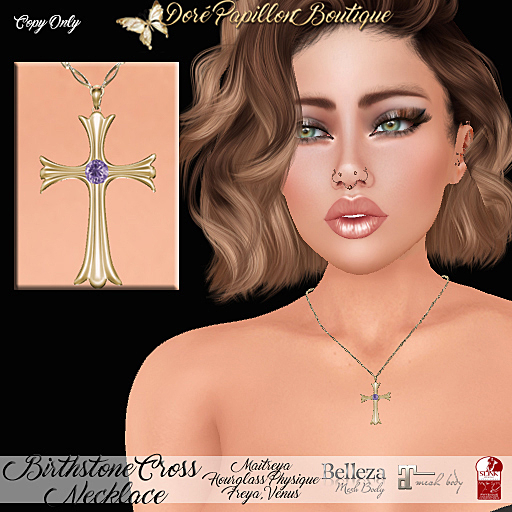 DPB Birthstone Cross Necklace (G) - June Alexandrite *Maitreya, Hourglass, Physique, Freya & Isis* 
