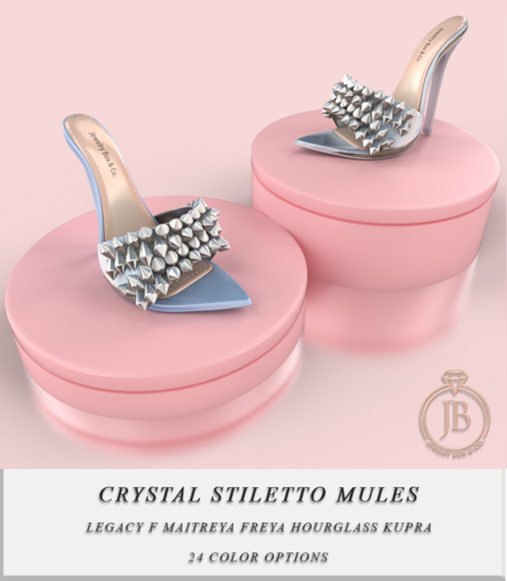 Jewelry Box & Co. - Crystal Stiletto Mules (Sky)