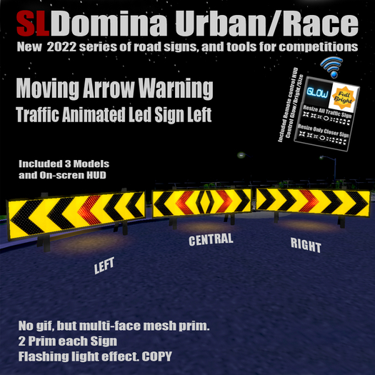 New 2022 Urban / Race Series - Moving Arrow Warning Traffic Led Sign Full set + HUD - Resize, Glow, Bright remote contr.