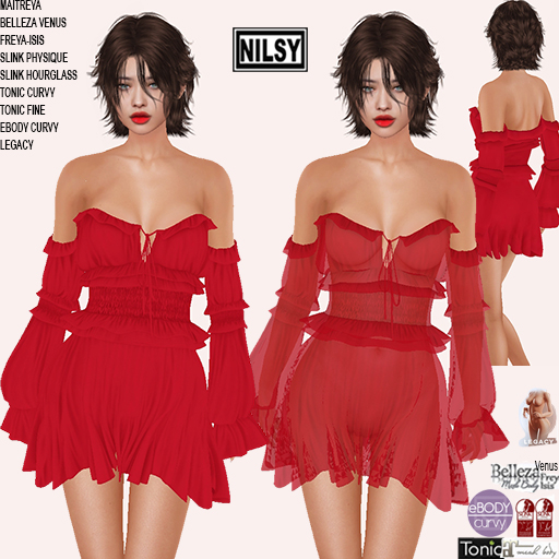 RED DRESS,TRANSPARENT&SOLID OPTION,MESH BODY