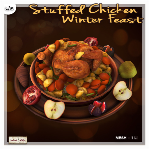 [V/W] Stuffed Chicken Winter Feast - Roasted chicken with winter themed decorated plate