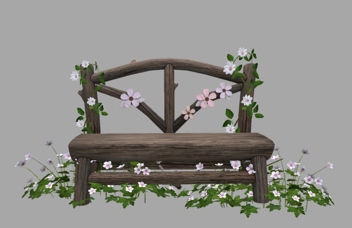 Garden Bench with Flowers - Rustic Wood - Sitting Animations (Copy/Mod)