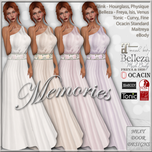 Memories Gown Floral Fatpack: Belleza Venus Isis Freya, Maitreya, Slink Hourglass Physique, Tonic Curvy Fine, eBody