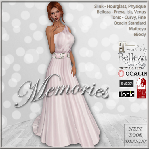 Memories Gown Floral Pink: Belleza Venus Isis Freya, Maitreya, Slink Hourglass Physique, Tonic Curvy Fine, eBody