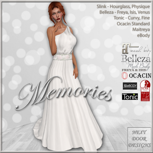 Memories Gown Floral White: Belleza Venus Isis Freya, Maitreya, Slink Hourglass Physique, Tonic Curvy Fine, eBody
