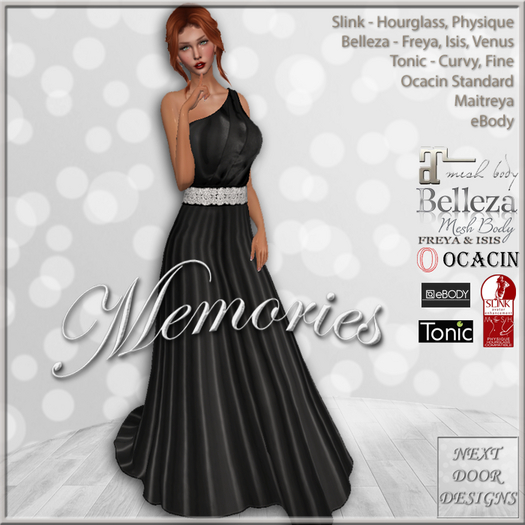 Memories Gown Satin Black: Belleza Venus Isis Freya, Maitreya, Slink Hourglass Physique, Tonic Curvy Fine, eBody