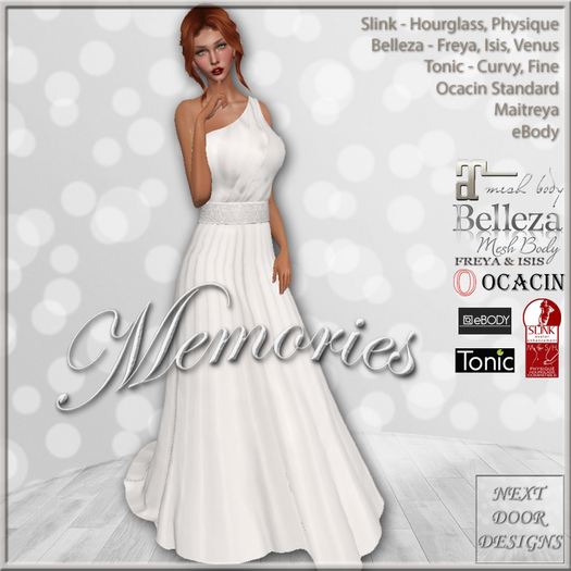 Memories Gown Satin White: Belleza Venus Isis Freya, Maitreya, Slink Hourglass Physique, Tonic Curvy Fine, eBody