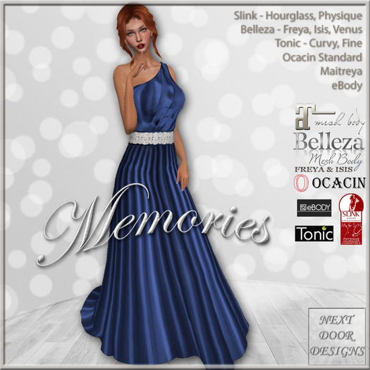 Memories Gown Satin Navy: Belleza Venus Isis Freya, Maitreya, Slink Hourglass Physique, Tonic Curvy Fine, eBody