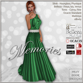 Memories Gown Satin Green: Belleza Venus Isis Freya, Maitreya, Slink Hourglass Physique, Tonic Curvy Fine, eBody