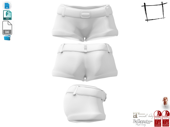 Dae Obj FBX For Female Mini Shorts With Belt Maitreya, Slink (Physique,Hourglass), Belleza, Legacy