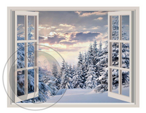 50 - Winter - Open Window - with View Snowy Mountains and Pines - Wall - House - Home - Land Decoration