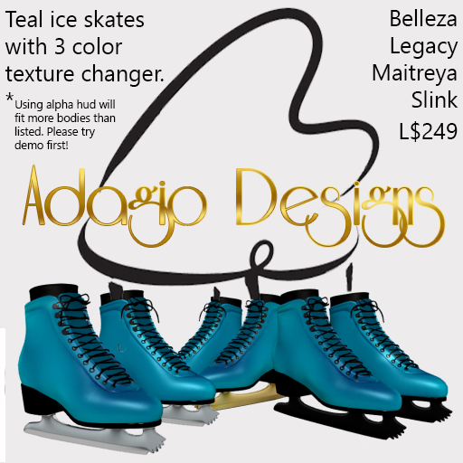 Adagio Designs Ice Skates Teal with Hud