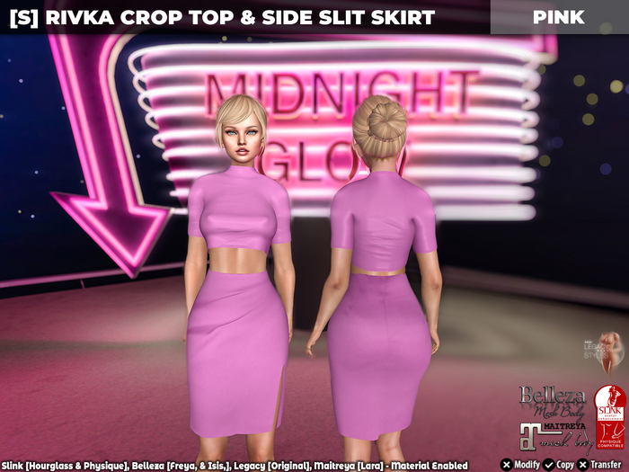 [S] Rivka Crop Top & Side Slit Skirt Pink