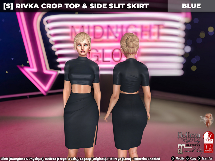 [S] Rivka Crop Top & Side Slit Skirt Blue