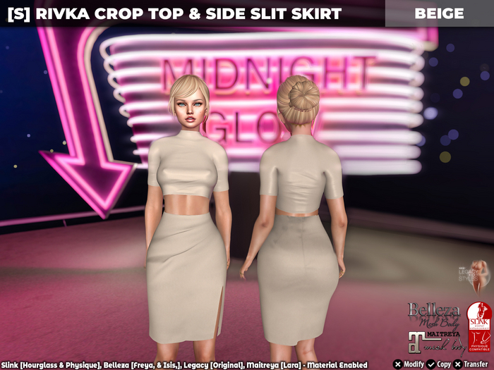 [S] Rivka Crop Top & Side Slit Skirt Beige