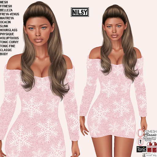 PINK SNOWFLAKE KNIT DRESS,CL&MESH BODY