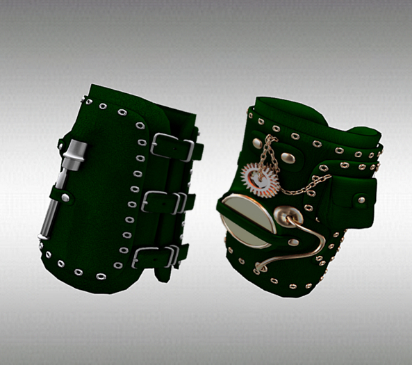 Bracelet Steampunk Leather Cuff green Color