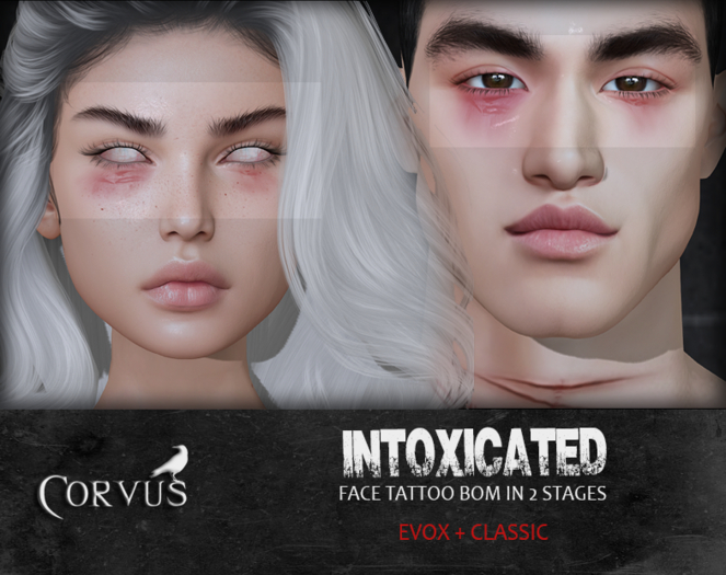 Corvus : Intoxicated Face Tattoo(Group Gift inworld)