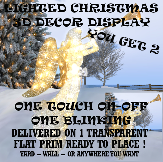 LIGHTED CHRISTMAS DISPLAY ANGEL & HORN HOME YARD or WALL DECOR both sides on 1 Transparent Prim hang ready! Copy-Mod