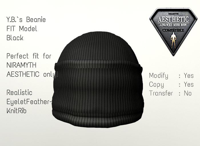 Y.B.'s  BEANIE  FitModel BLACK EYELET