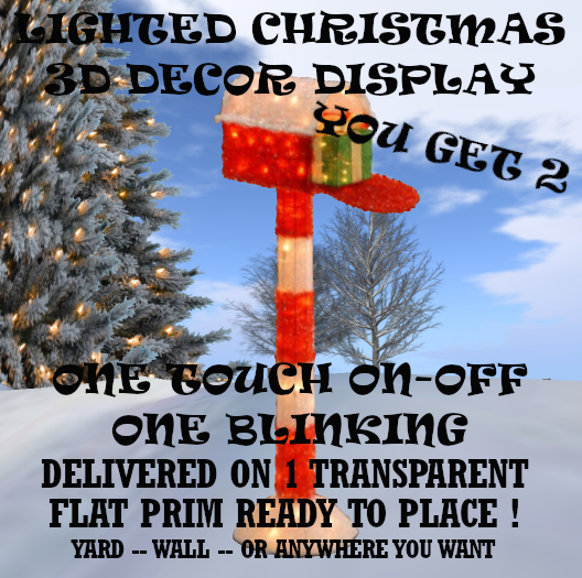 LIGHTED CHRISTMAS DISPLAY SANTA MAILBOX HOME YARD or WALL DECOR both sides on 1 Transparent Prim hang ready! Copy-Mod