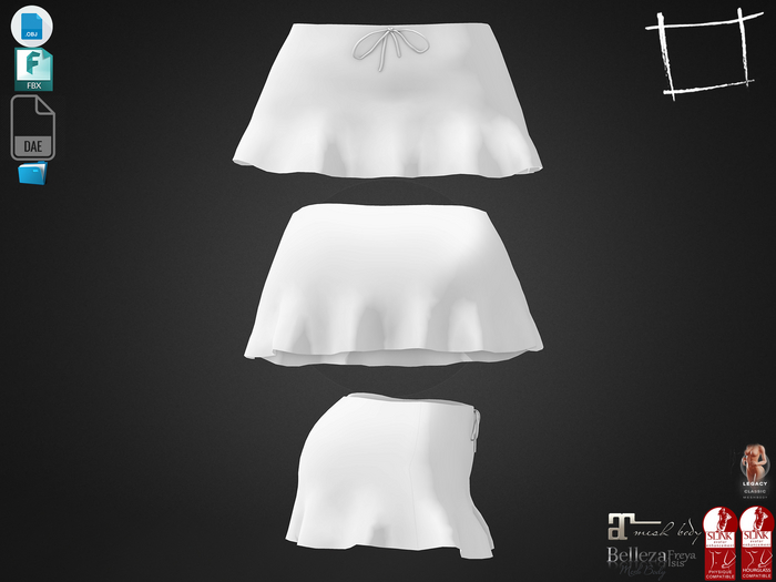 Dae Obj FBX For Mini Female Drawstrings Skirt Maitreya, Slink (Physique,Hourglass), Belleza, Legacy