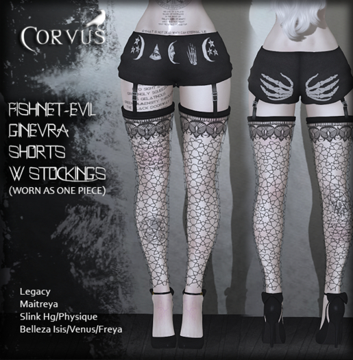 Corvus : Fishnet-Evil Ginevra Shorts W Stockings