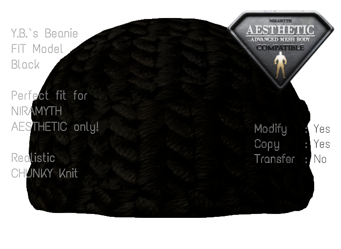 Y.B.'s  BEANIE  FitModel BLACK CHUNKY Knit