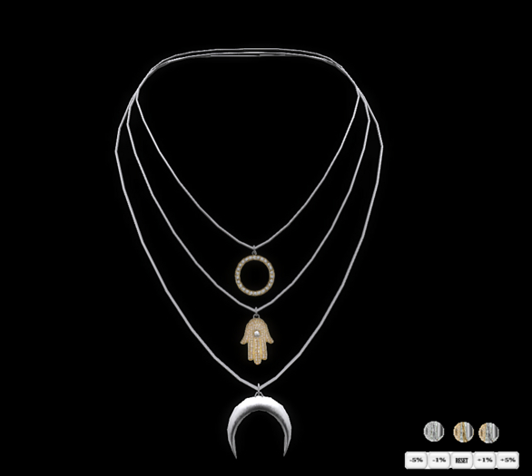 Necklace 3 Layer Chain Fatima Hand Moon Strass silver Color HUD