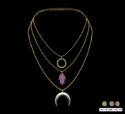 Necklace 3 Layer Chain Fatima Hand Moon Strass gold Color HUD