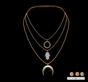 Necklace 3 Layer Chain Fatima Hand Moon Strass Cuivre Color HUD