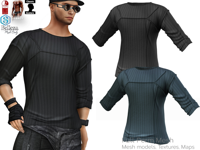Full Perm Mesh Men's Futuristic Top for Rigged for Signature Gianni, Belleza Jake, Slink Male, Legacy & Classic Fitmesh